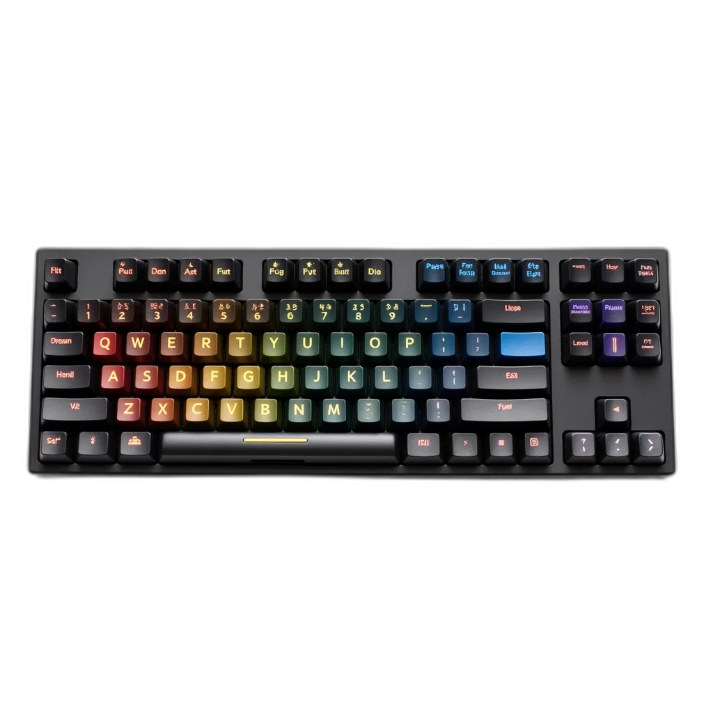 cyberpunk, 3d render, dark, colorful, monochrome, black, keyboard, rainbow transparent PNG cut-out