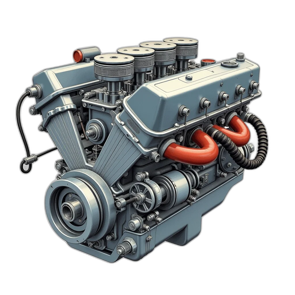 3d render, detailed, illustration, car, engine, various, components, such transparent PNG cut-out