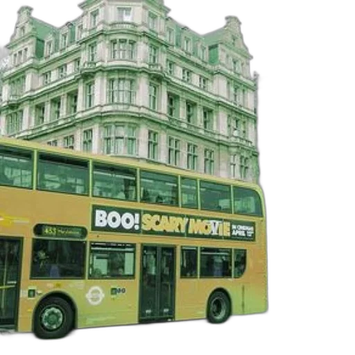 building, concept art, photorealistic, 3d render, yellow, double-decker, bus, london transparent PNG cut-out
