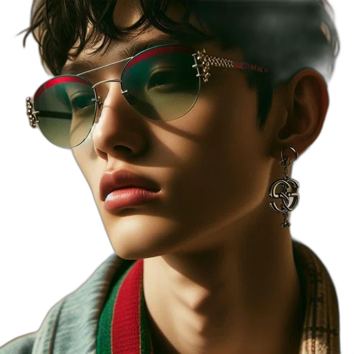 jewelry, jacket, face, photorealistic, cyberpunk, concept art, fantasy art, green transparent PNG cut-out