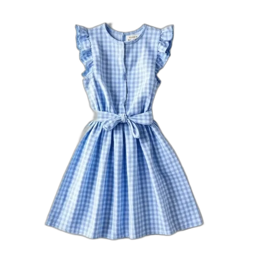dress, blue, monochrome, pastel, white, gingham, ruffle, collar transparent PNG cut-out