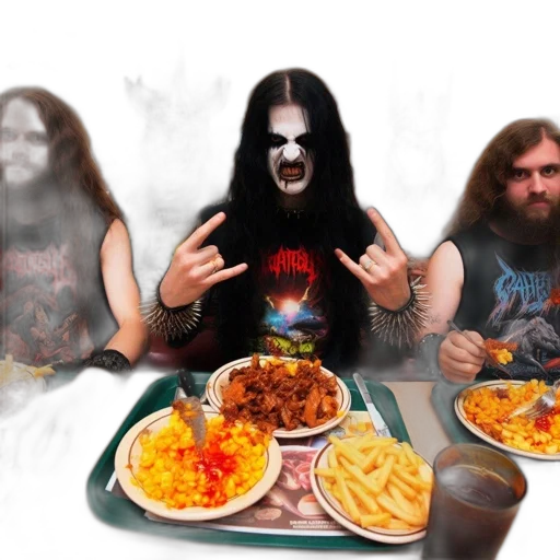 food, restaurant, setting, group, people, dressed, heavy, metal transparent PNG cut-out