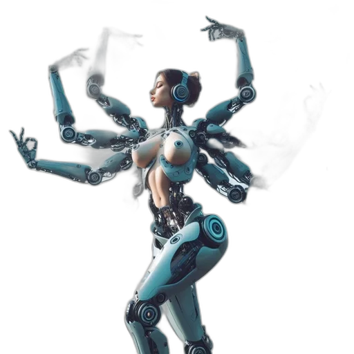 robot, weapon, concept art, cyberpunk, fantasy art, 3d render, blue, pastel transparent PNG cut-out