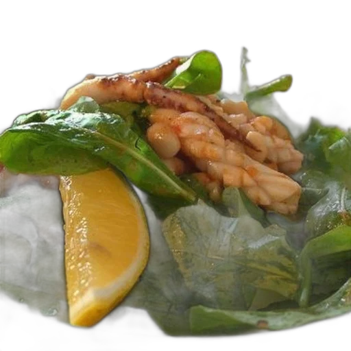 food, photorealistic, 3d render, vibrant, salad, greens, seafood, lemon transparent PNG cut-out
