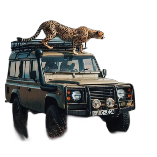 animal, car, creature, concept art, 3d render, photorealistic, safari, jeep transparent PNG cut-out