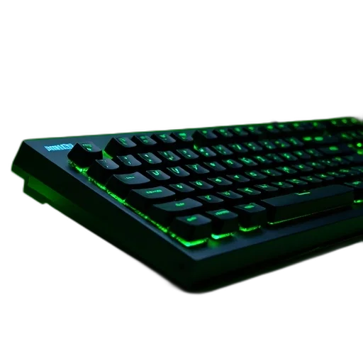 weapon, 3d render, cyberpunk, vaporwave, green, black, keyboard, backlighting transparent PNG cut-out