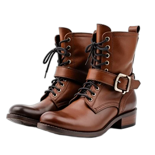 shoes, photorealistic, 3d render, pair, brown, leather, boots, lacing transparent PNG cut-out