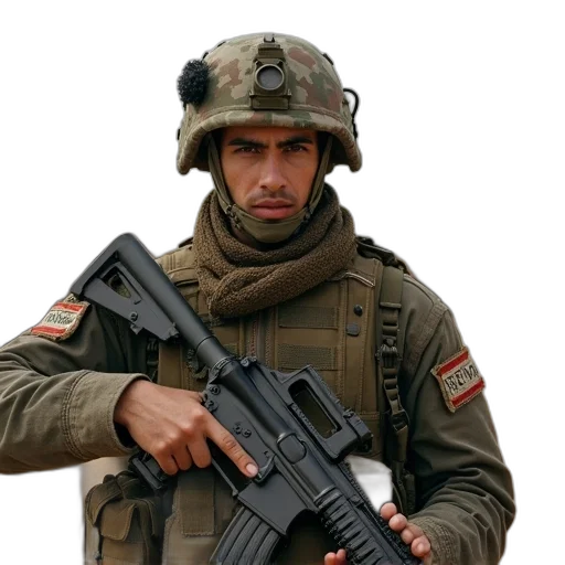 weapon, staff, jacket, face transparent PNG cut-out