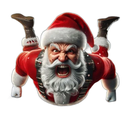 3d render, photorealistic, concept art, animated, exuberant, santa, claus, leaps transparent PNG cut-out
