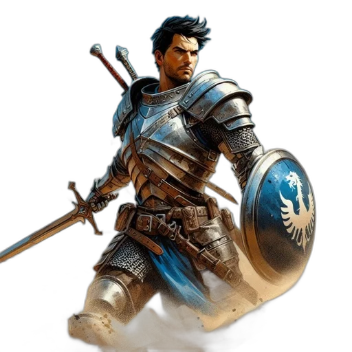 sword, weapon, fantasy art, concept art, photorealistic, 3d render, blue, determined transparent PNG cut-out