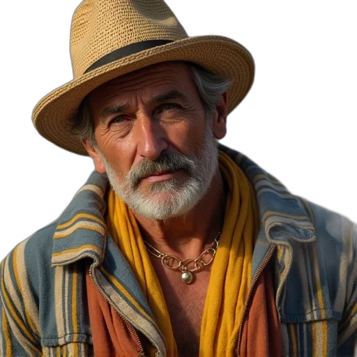 hat, face, jacket, staff transparent PNG cut-out