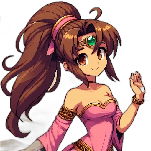 dress, staff, crown, anime, pixel art, fantasy art, concept art, colorful transparent PNG cut-out