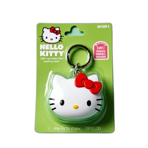 hello, kitty, keychain, white, face, red, bow, displayed transparent PNG cut-out