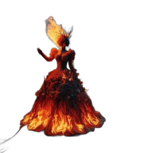 dress, hair, crown, dragon, concept art, 3d render, fire, woman transparent PNG cut-out