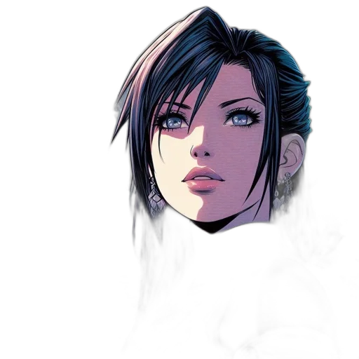 face, comic book art, concept art, fantasy art, cyberpunk, neon lights, blue, dark transparent PNG cut-out