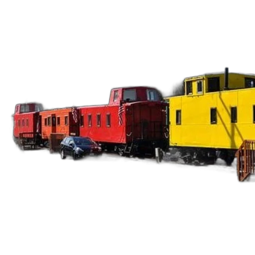 3d render, concept art, photorealistic, row, colorful, train, cabooses, including transparent PNG cut-out