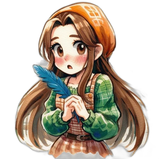 staff, weapon, creature, hair, watercolor, anime, pixel art, cartoon transparent PNG cut-out