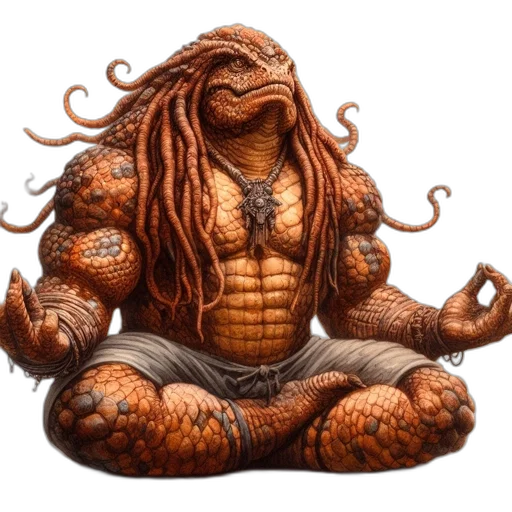 creature, hair, animal, concept art, 3d render, fantasy art, photorealistic, meditating transparent PNG cut-out