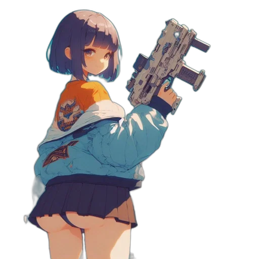 weapon, jacket, robot, dress, anime, concept art, cyberpunk, pixel art transparent PNG cut-out
