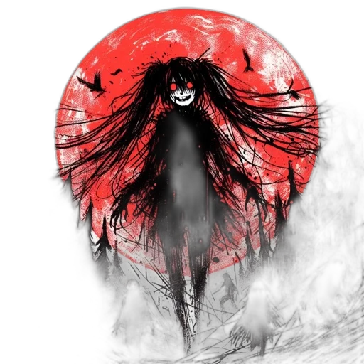 mask, creature, hair, umbrella, concept art, fantasy art, comic book art, anime transparent PNG cut-out