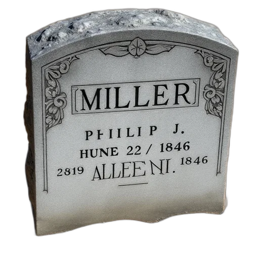 headstone, name, miller, top, followed, philip, alice, below transparent PNG cut-out