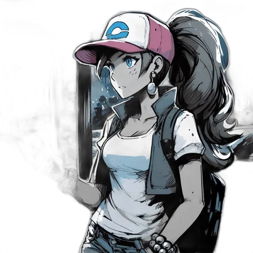 hat, staff, weapon, anime, comic book art, cartoon, concept art, blue transparent PNG cut-out