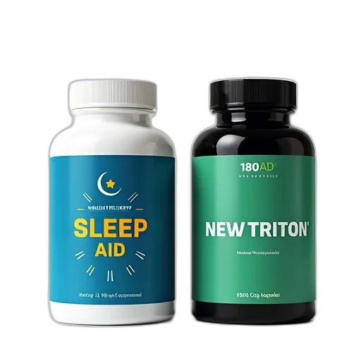 white, bottle, blue, label, containing, word, sleep, yellow transparent PNG cut-out