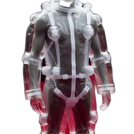 robot, jacket, creature, concept art, cyberpunk, 3d render, red, man transparent PNG cut-out