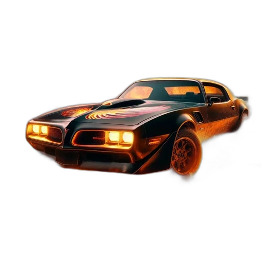 car, 3d render, concept art, photorealistic, pixel art, vintage, muscle, burns transparent PNG cut-out