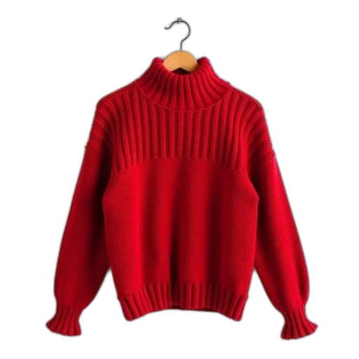 jacket, dress, red, knitted, sweater, ribbed, collar, cuffs transparent PNG cut-out
