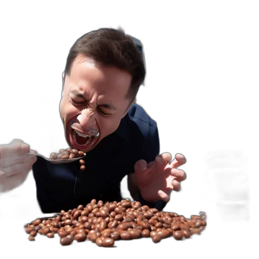food, creature, man, eats, chocolate-covered, almonds, front, twitter transparent PNG cut-out