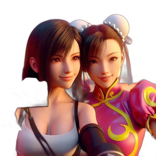 3d render, photorealistic, fantasy art, concept art, golden, two, animated, female transparent PNG cut-out