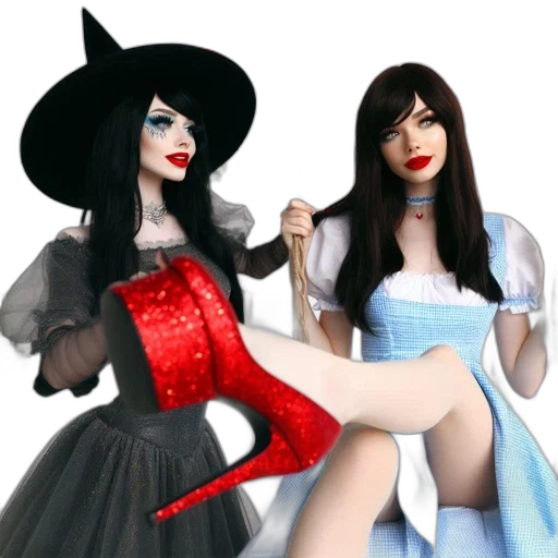 dress, fantasy art, concept art, 3d render, photorealistic, dark, two, women transparent PNG cut-out