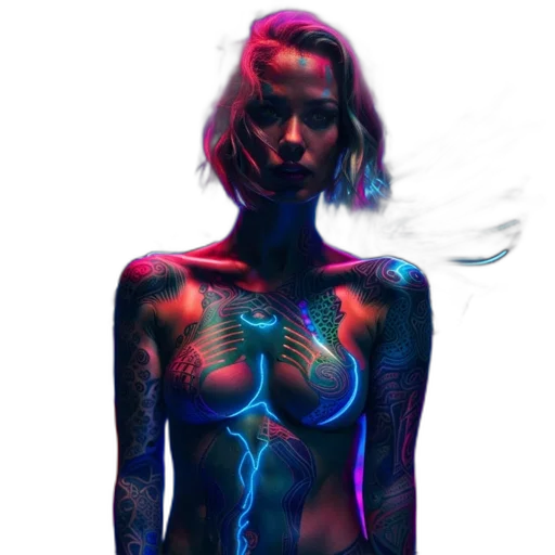 robot, jewelry, dress, cyberpunk, concept art, comic book art, fantasy art, neon lights transparent PNG cut-out