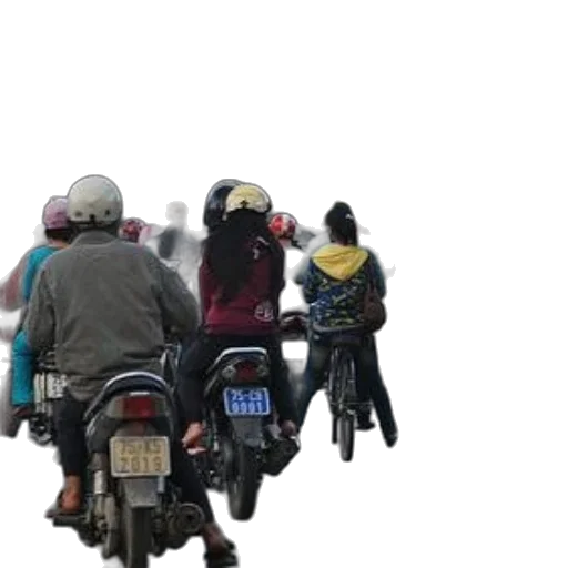 jacket, mask, bustling, street, scene, motorcyclists, cyclists, green transparent PNG cut-out