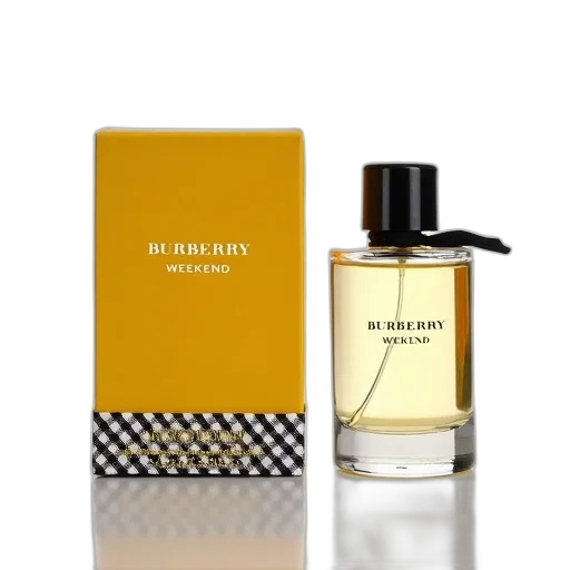 bottle, burberry, weekend, perfume, displayed, next, packaging, yellow transparent PNG cut-out
