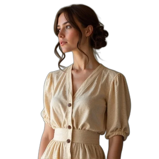 dress, photorealistic, earth tones, golden, woman, blouse, top, burda transparent PNG cut-out