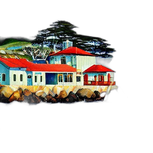 building, furniture, tree, photorealistic, 3d render, watercolor, oil painting, beach transparent PNG cut-out