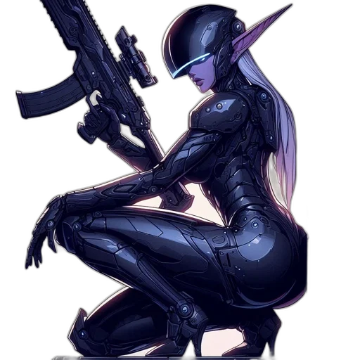 weapon, robot, concept art, cyberpunk, fantasy art, comic book art, dark, armored transparent PNG cut-out