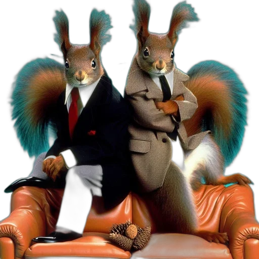 furniture, animal, staff, concept art, 3d render, two, squirrels, formal transparent PNG cut-out