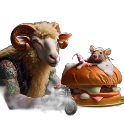food, animal, concept art, photorealistic, fantasy art, anthropomorphic, sheep, tattoos transparent PNG cut-out