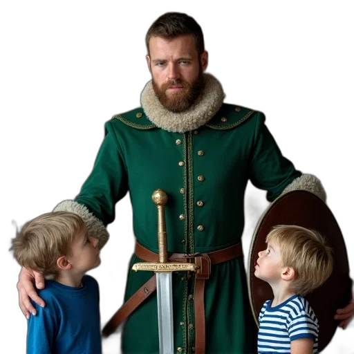 staff, jacket, man, dressed, green, medieval, costume, standing transparent PNG cut-out