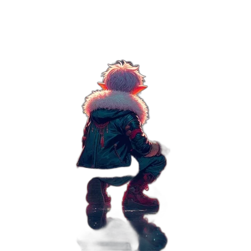 jacket, creature, robot, hat, watercolor, concept art, pixel art, 3d render transparent PNG cut-out