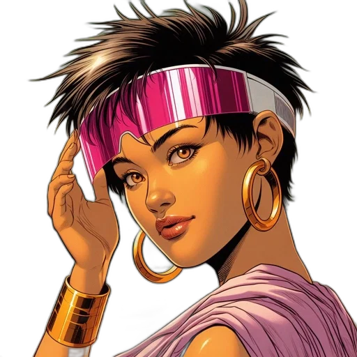 jewelry, comic book art, cartoon, concept art, cyberpunk, woman, short, black transparent PNG cut-out