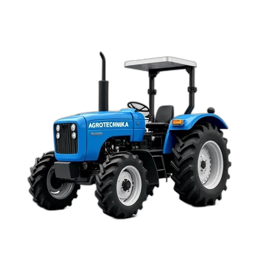 blue, tractor, word, agrotechnika, written, parked, white, background transparent PNG cut-out