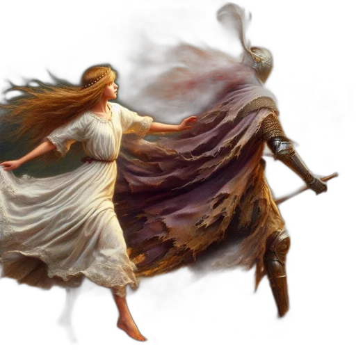 dress, fantasy art, concept art, photorealistic, oil painting, fog, forest, rain transparent PNG cut-out