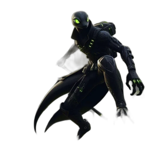 creature, mask, robot, staff, concept art, 3d render, fantasy art, cyberpunk transparent PNG cut-out