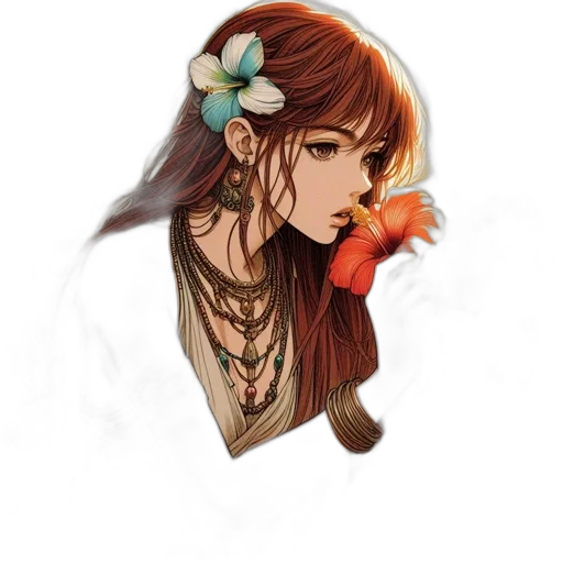 jewelry, flower, face, crown, fantasy art, watercolor, photorealistic, concept art transparent PNG cut-out