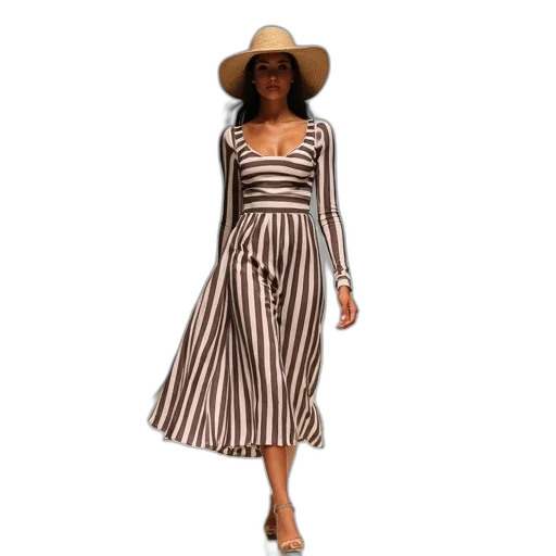 dress, monochrome, earth tones, woman, walking, down, runway, wearing transparent PNG cut-out