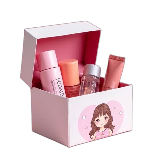 red, pastel, pink, white, box, cartoon, girl, front transparent PNG cut-out